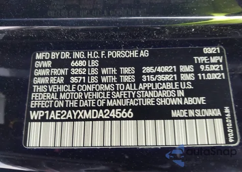 2021 Porsche Cayenne E-Hybrid z USA, uszkodzony, nr VIN WP1AE2AYXMDA24566